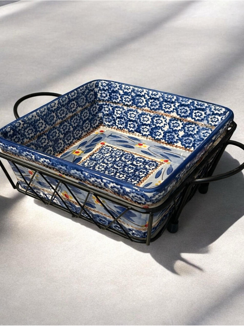 Temp-Tations Floral Lace Ceramic Square Casserole/Serving Dish with Rack